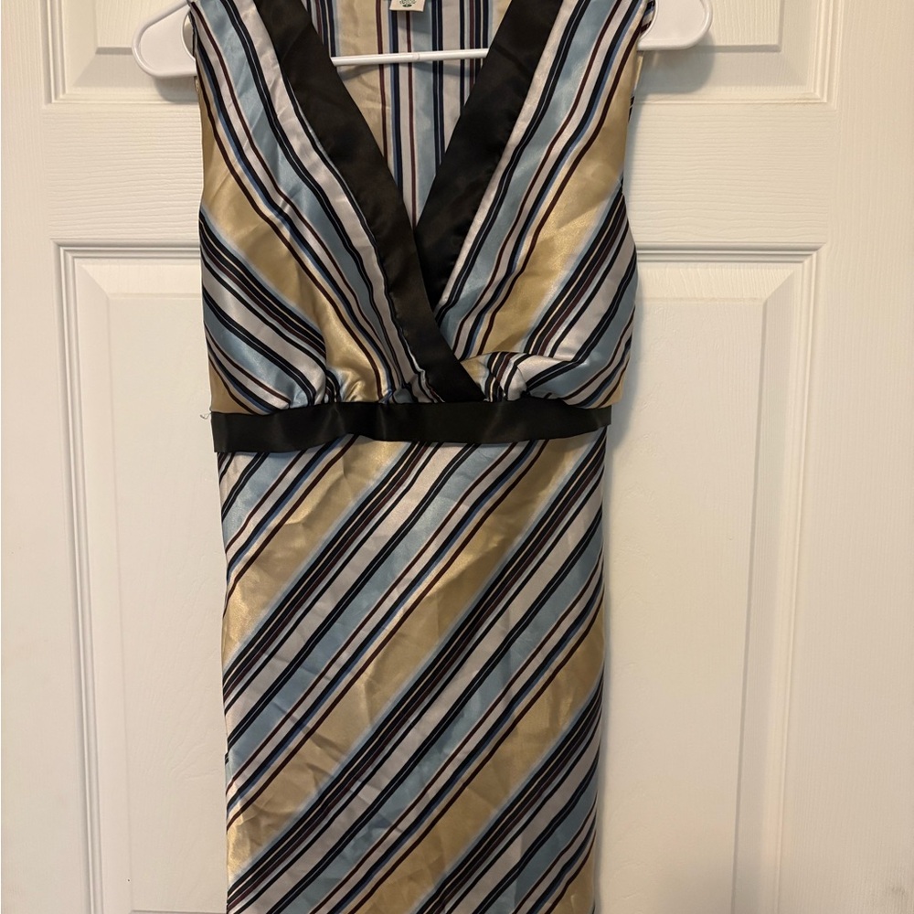 Motherhood Maternity Light Blue, Gold and Black Striped Wrap-Style Tunic